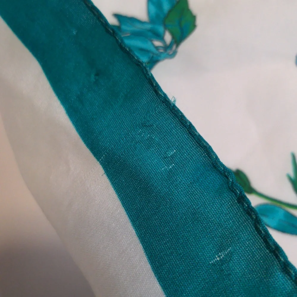 Vintage 60s Floral Scarf Italy Teal and White Garden Cottagecore Spring Summer